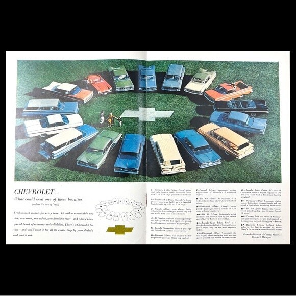 1959 3 ADS CENTERFOLD Chevrolet Bel Air, Corvette/Old Charter Bourbon/Canada - Picture 1 of 3